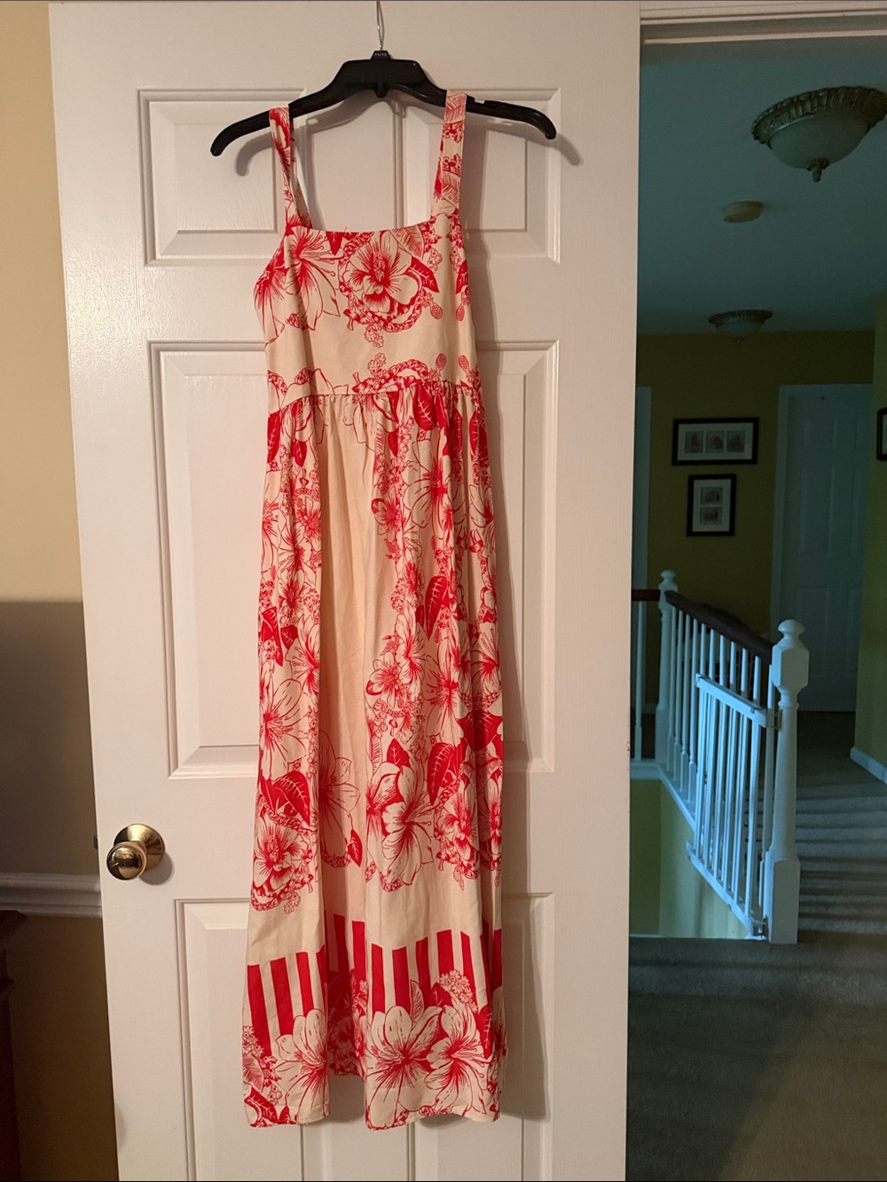 Red Floral Maxi Dress with Cream Base